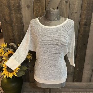 Boston Proper White Sequined Boat Neck Knit Top